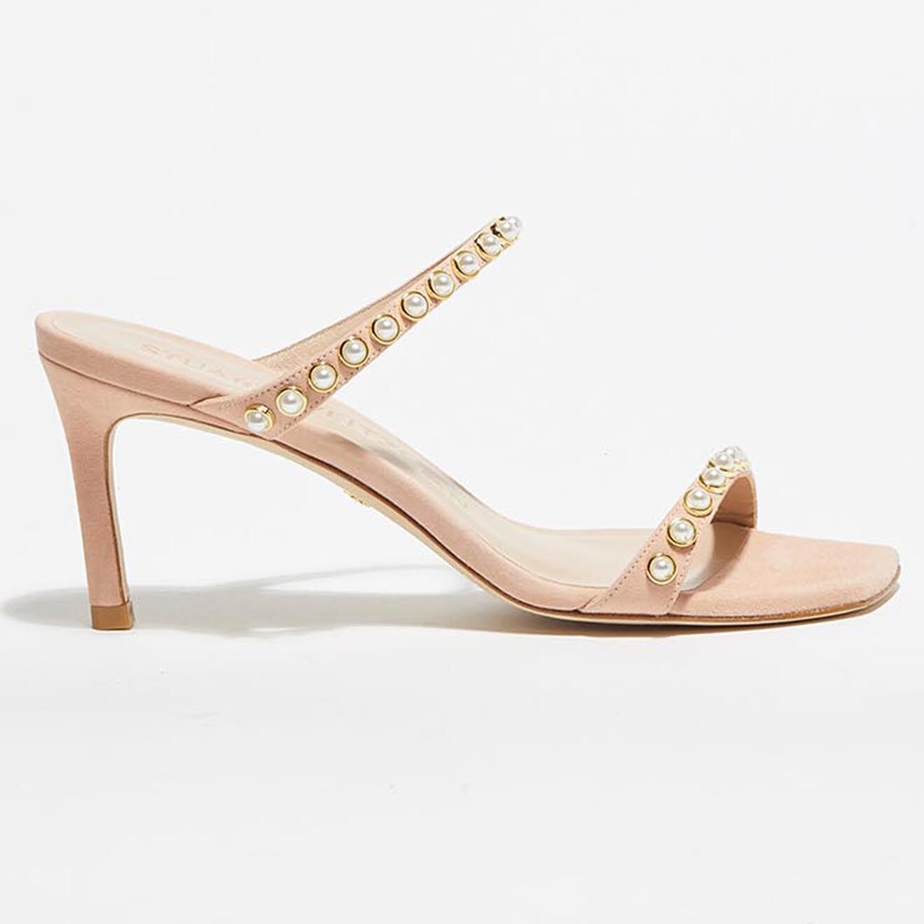 Stuart Weitzman Sandales en Velours de Cuir Aleena rose poudré - Talon 7,5 cm