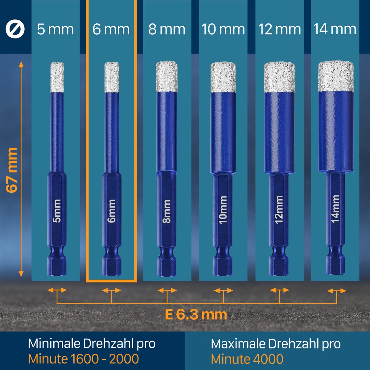WERKSTEIN 6mm tegelboor met diamantboor - Extreem duurzame porseleinen steengoedboor voor het boren in tegels, glas, keramiek, porselein, graniet, marmer en nog veel meer - Diamantboor met zeskantige schacht