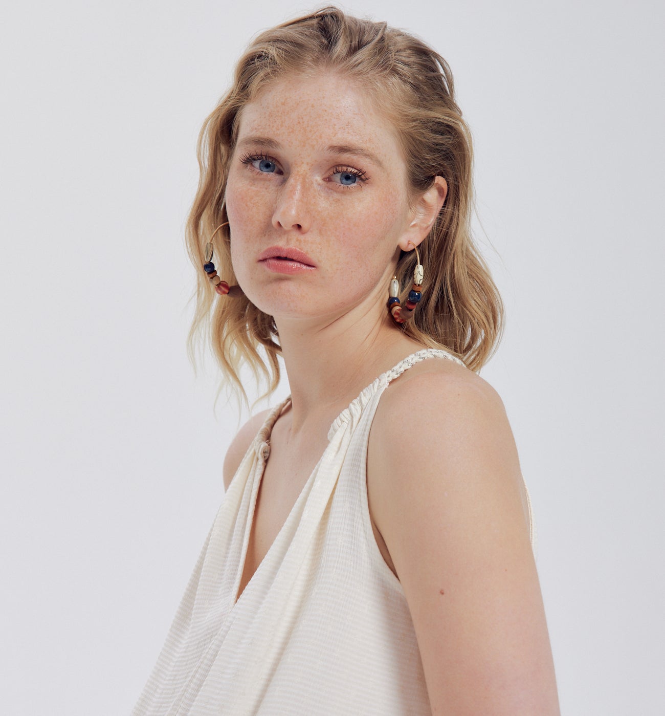 Longue robe à bretelles Femme - Ecru