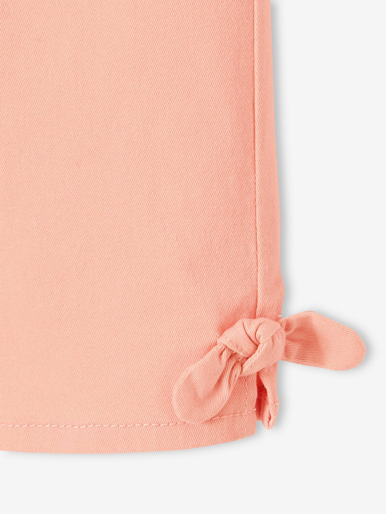 Calça cropped azul-escura lisa com laços para meninas