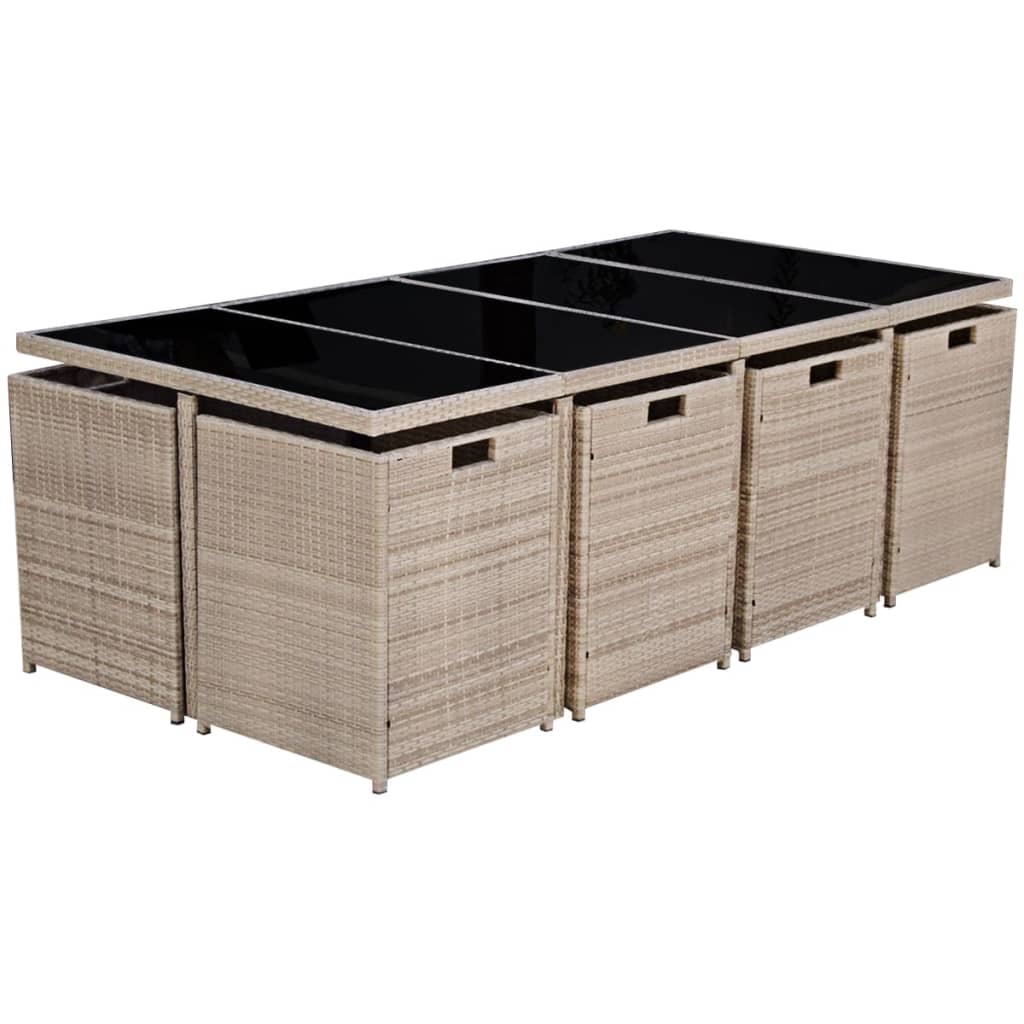 Salon de jardin meuble d'extérieur ensemble de mobilier encastrable avec coussins 13 pièces rotin beige