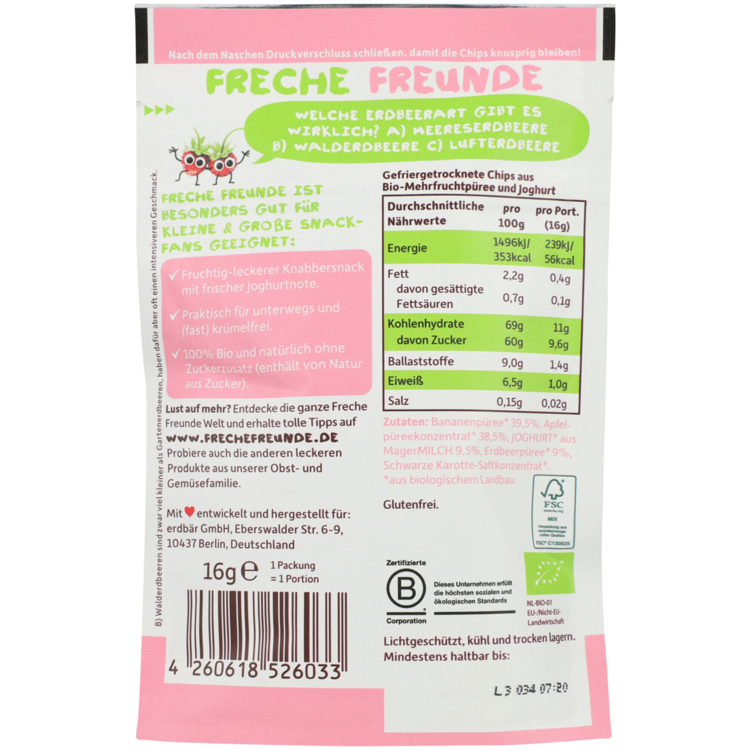 Freche Freunde Bio Smoothie-Chips Banane früchte 36+ Monate