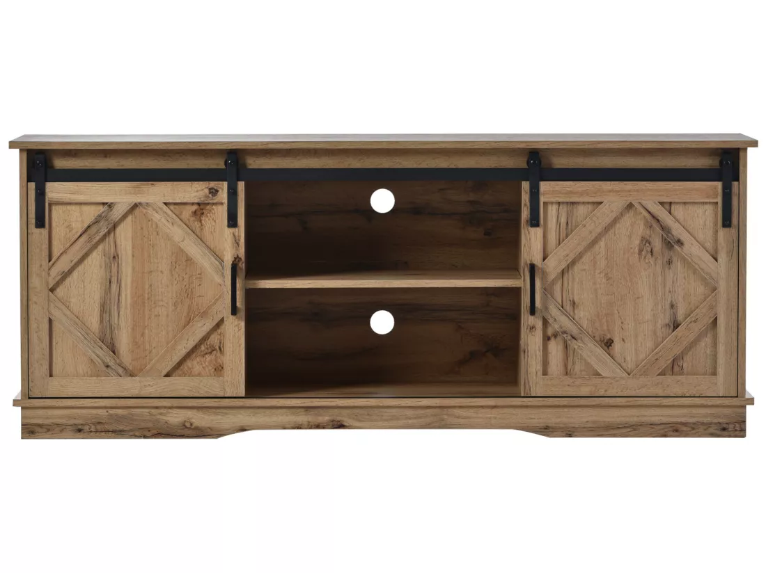 Buffet avec 2 portes coulissantes + compartiments - étagères internes réglables - Naturel