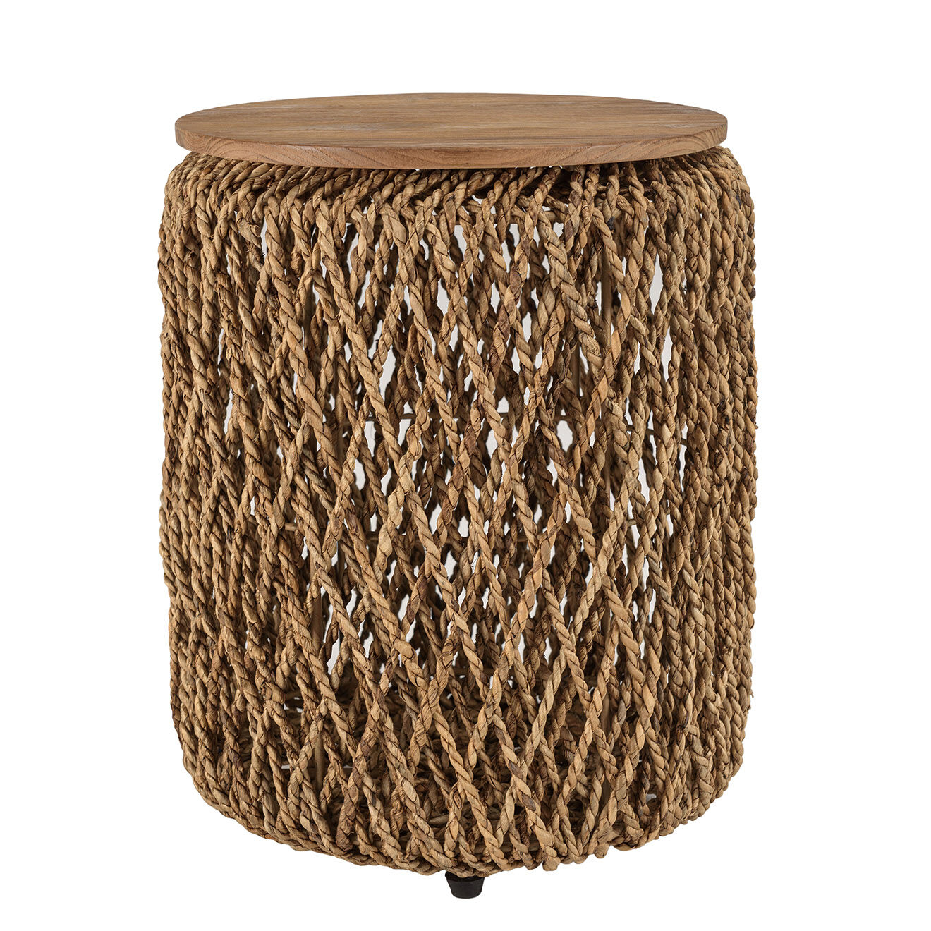 Macabane Table d'appoint ronde en tissage de fibre de cocotier Sixtine bois - 38x38x46.5 cm