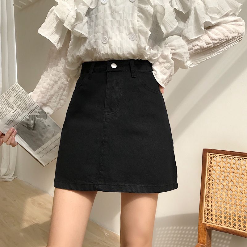 Sisyphi - Hoge taille denim A-lijn minirok