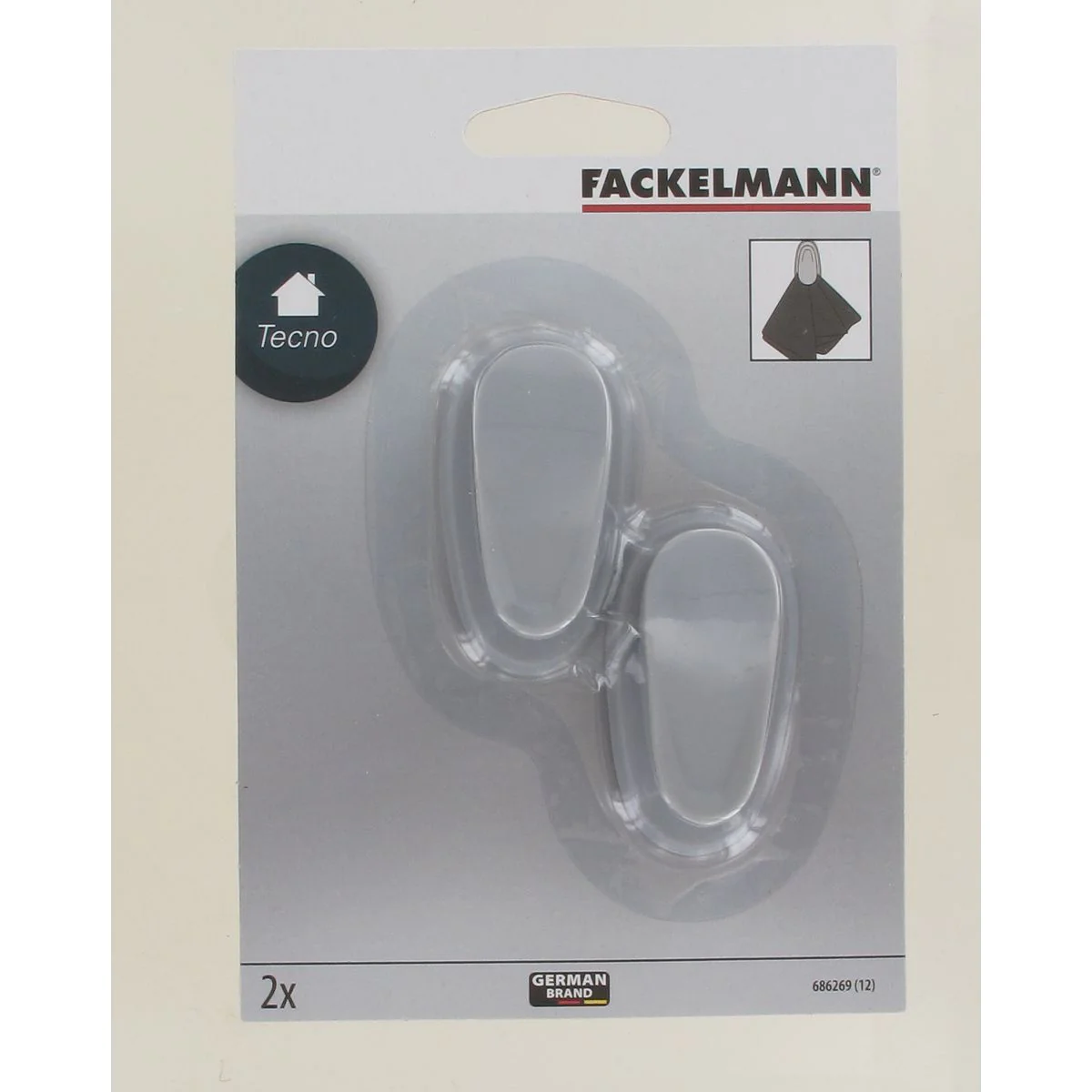 Lot de 2 crochets adhésifs à pince Tecno Fackelmann