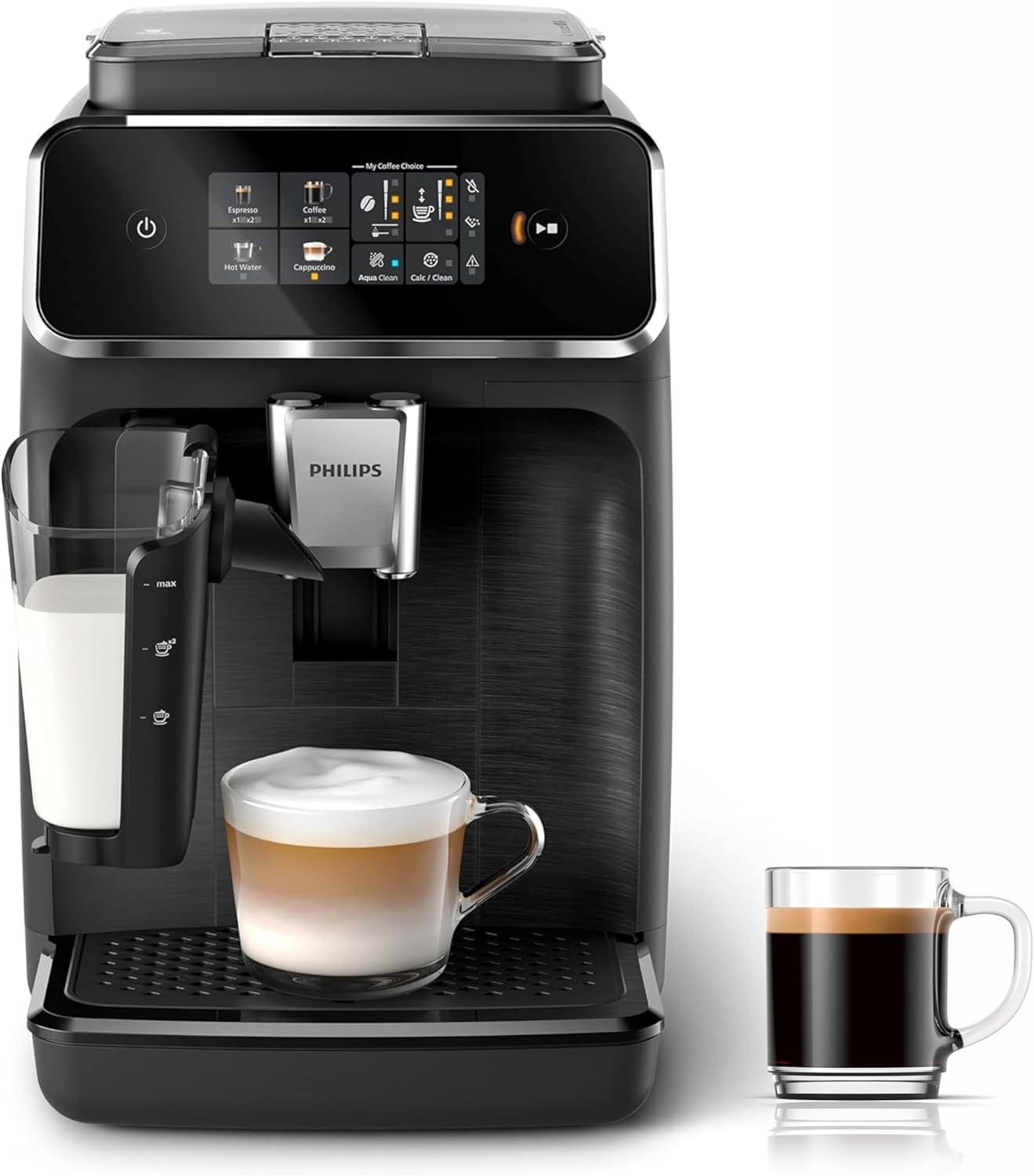 Philips Machine à Expresso Entièrement Automatique Séries 2300-4 Boissons, Écran tactile couleur moderne, LatteGo, SilentBrew, Broyeur 100% Céramique, Filtre AquaClean. Noir mat (EP2330/10)