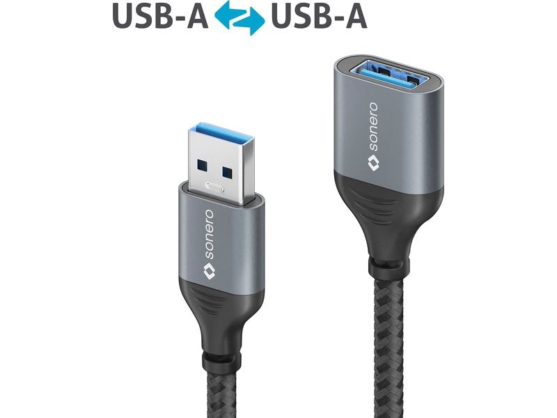 sonero USB 3.0-Verlängerungskabel USB A - USB A 3 m USB 3.0 Kabel – A/A Verlängerung – aluminium – space grey/schwarz - 0.50m