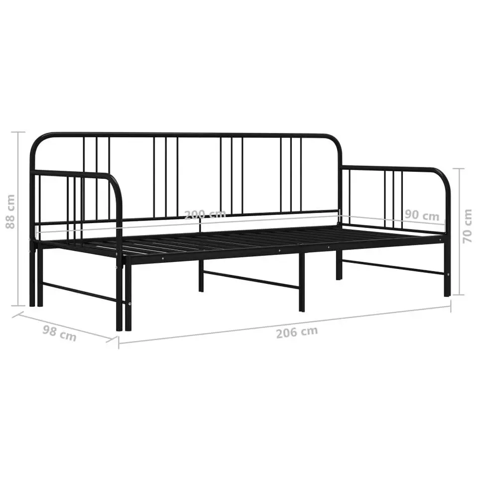 vidaXL - Onderschuifbed - Zwart - Metaal - 90x200 cm