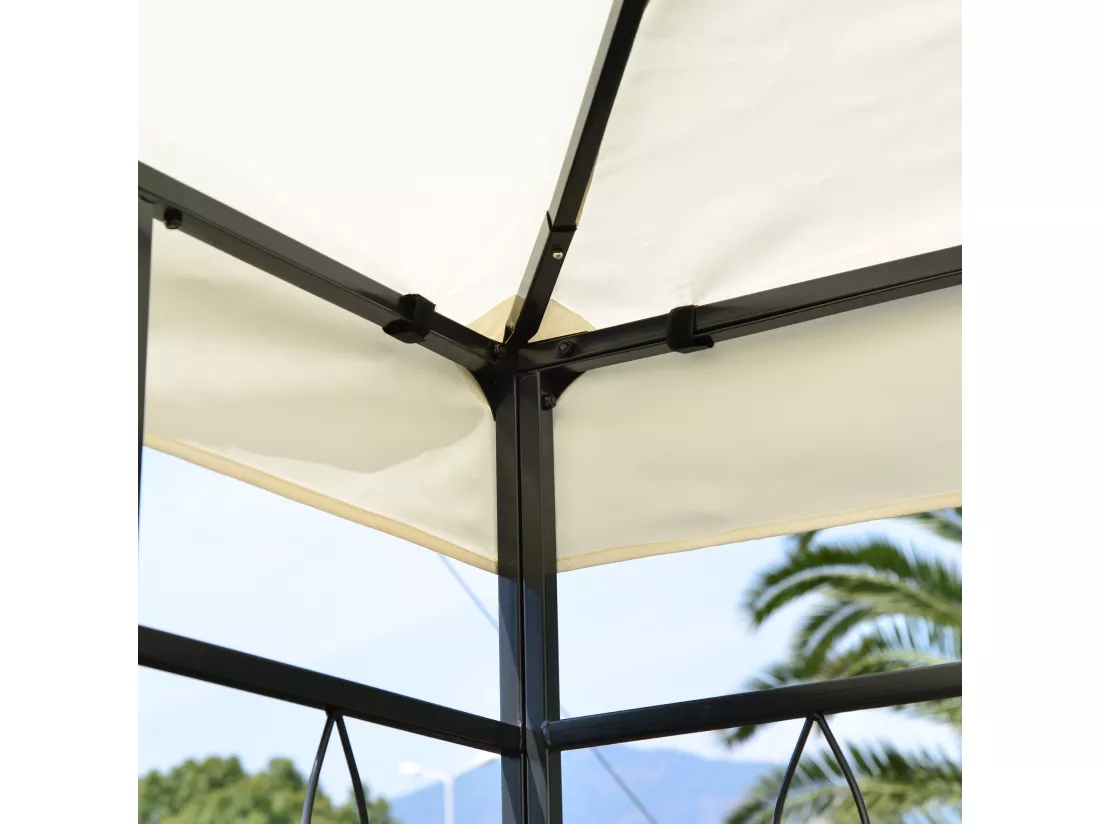 HOMCOM Tonnelle Pavillon de jardin barnum style colonial double toit 4 x 3 m acier crème