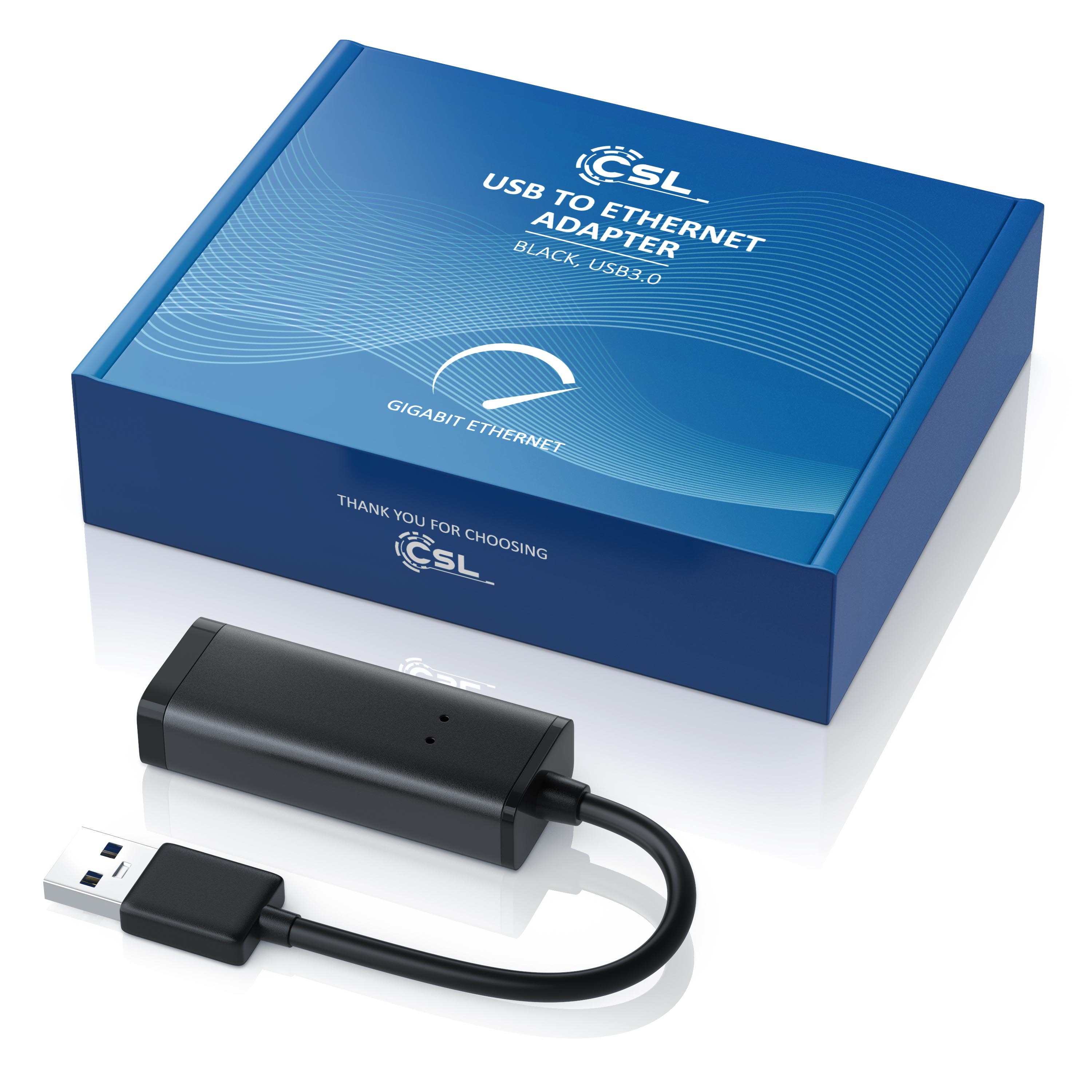 CSL Netzwerkadapter USB 3.0 Typ A Stecker auf RJ-45 Gigabit Ethernet Buchse, externe Netzwerkkarte