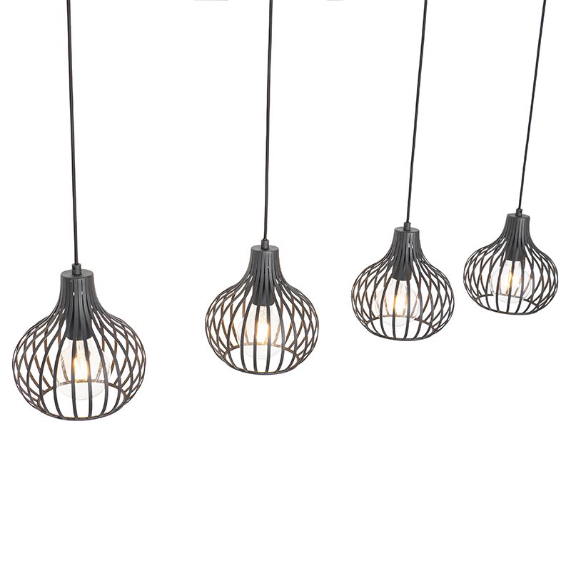 Smart hanglamp zwart 4-lichts incl. 4 Wifi G95 - Saffira