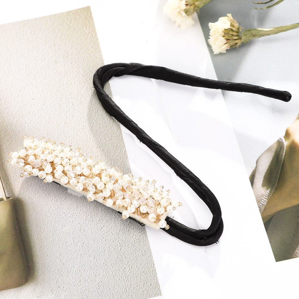 (32cm) Perlen Haarreif Haarband Verstellbarer Dutt Haarschmuck - Weiss / Gold