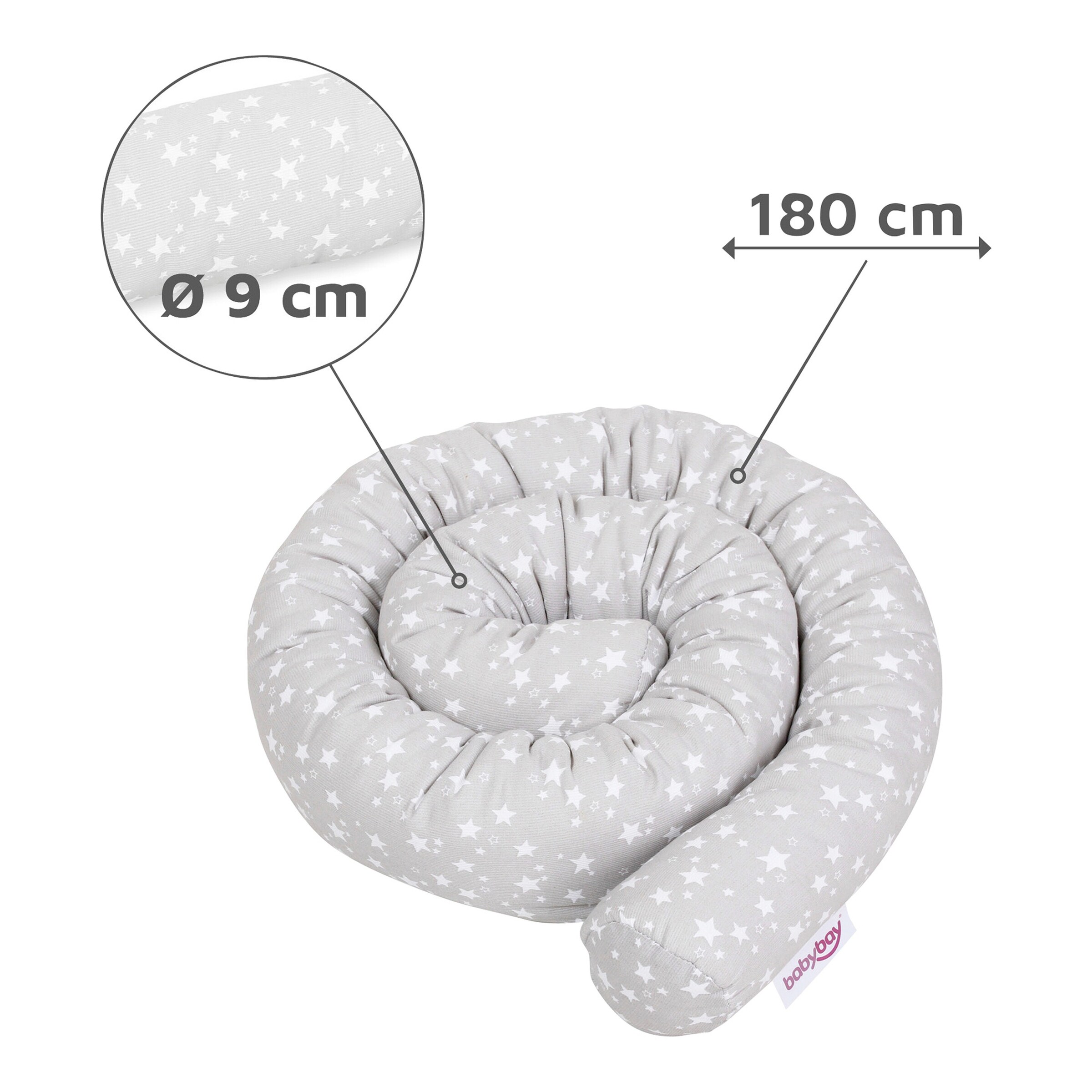 babybay® Nestchenschlange Piqué für alle Modelle perlgrau Sterne weiß