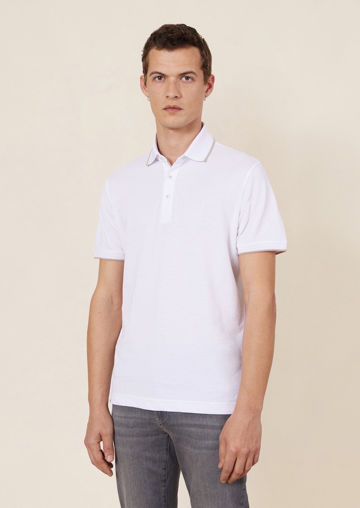 Polo manches courtes Slim en coton uni blanc
