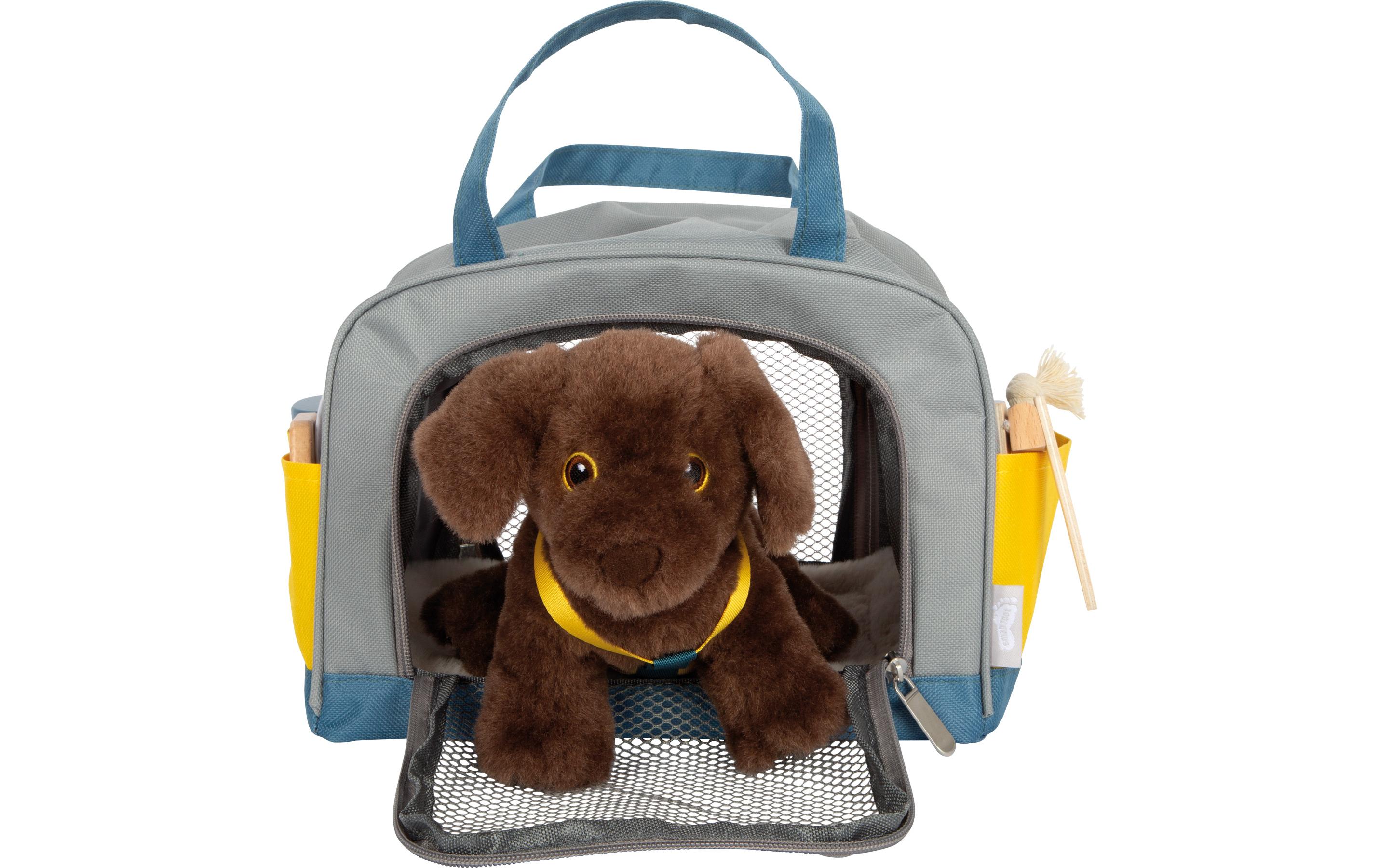 Hund mit Tasche und Pflege-SetPlüschhund mit Transporttasche und Pflegezubehör