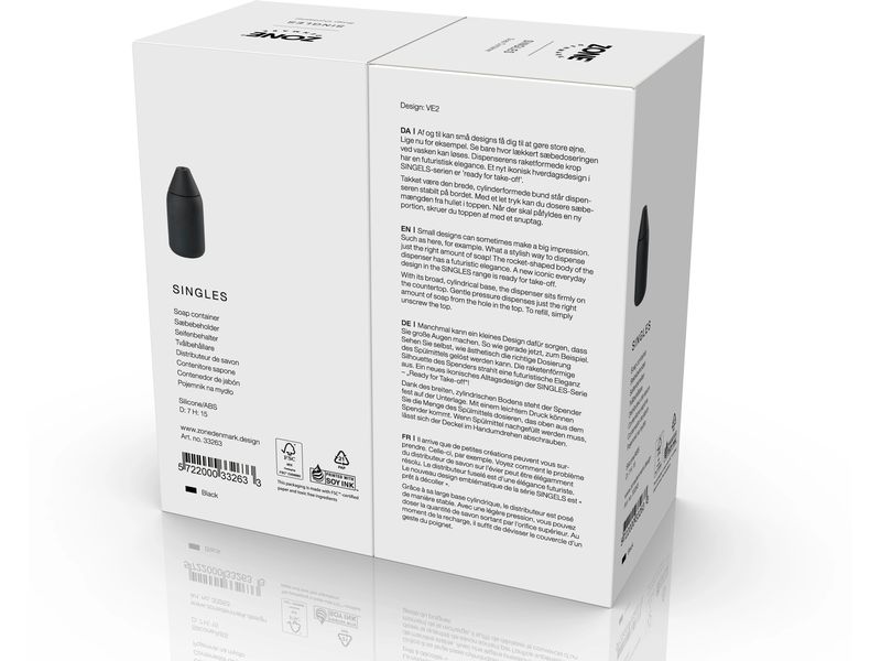 Zone Denmark Seifenspender Singles 300 ml, Schwarz Seifenbehälter mit futuristischer Eleganz