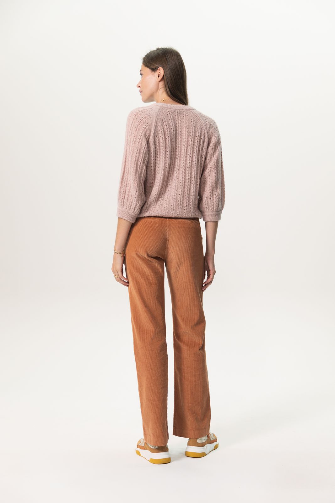 Lichtbruine wide leg corduroy broek
