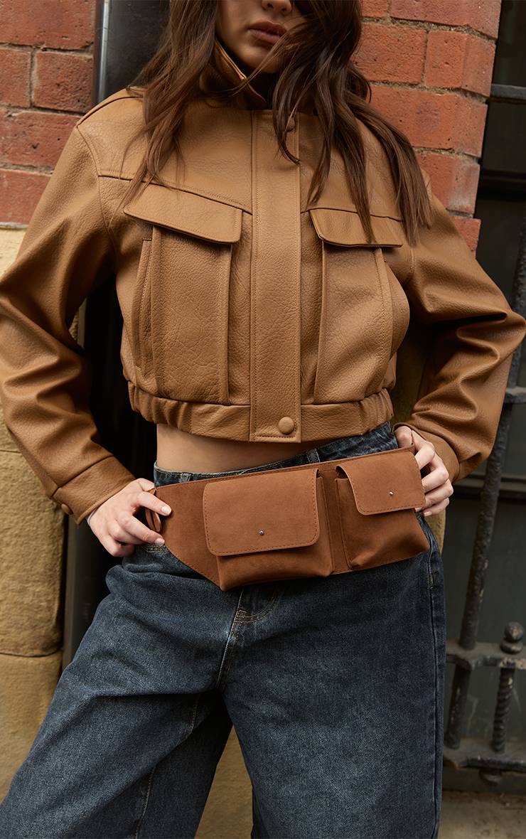 Marron Ceinture À Détail Poche En Synthétique