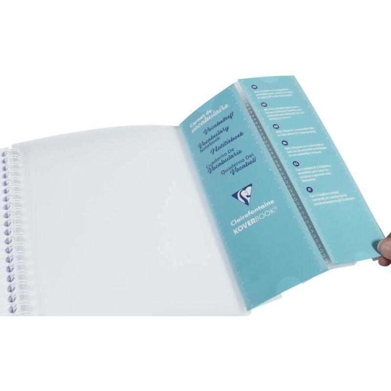 Carnet de vocabulaire reliure intégrale Koverbook 11x17cm 100 pages ligné + marge centrale couverture polypropylène transparent - Incolore