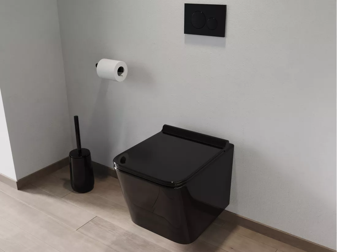 WC suspendu noir brillant en céramique sans bride - CLEMONA