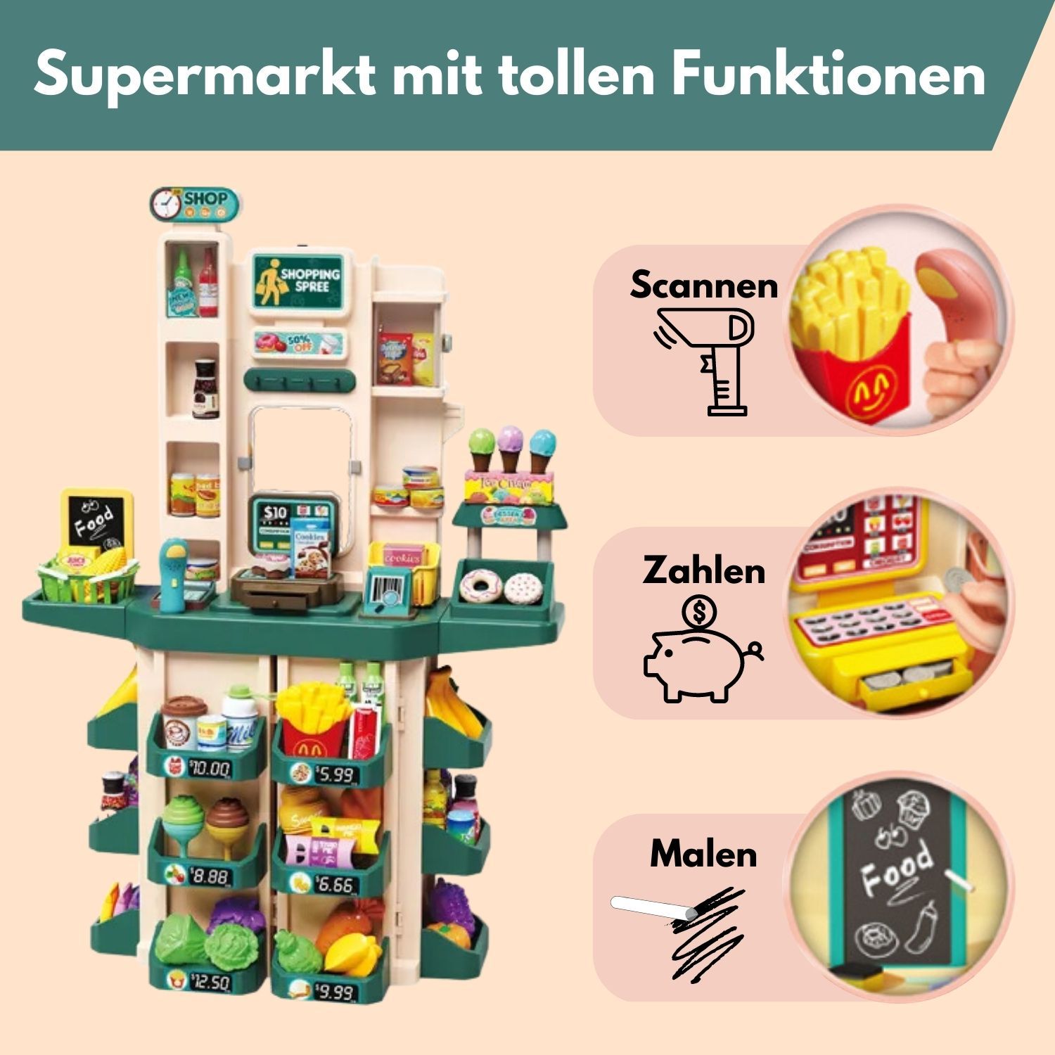 Coemo Supermarkt Florian Kaufladen TÜRKIS mit viel Zubehör
