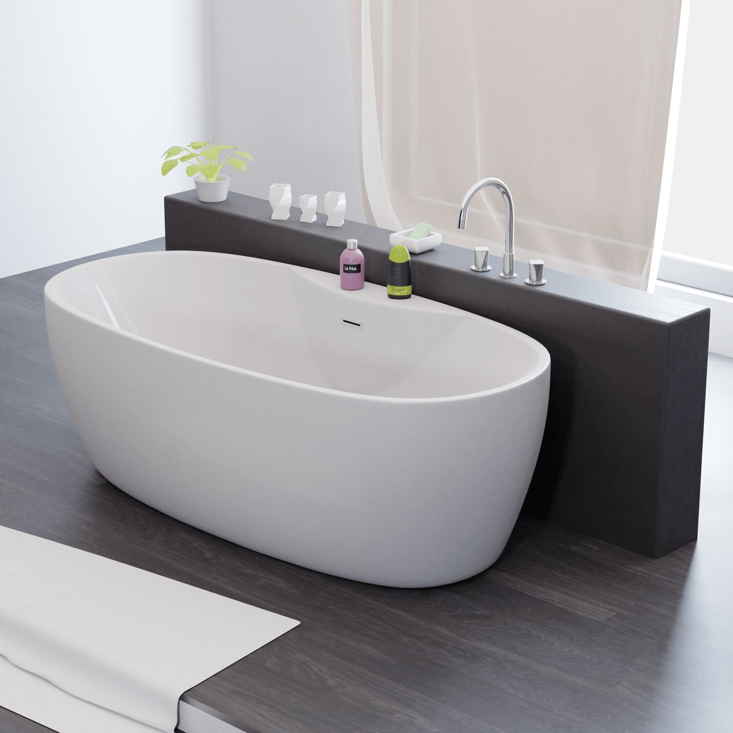 TroniTechnik® Freistehende Badewanne ANAFI Maße ca. 170 x 80 x 58cm Wanne - Füllmenge 195 Liter, aus Acryl mit Siphon