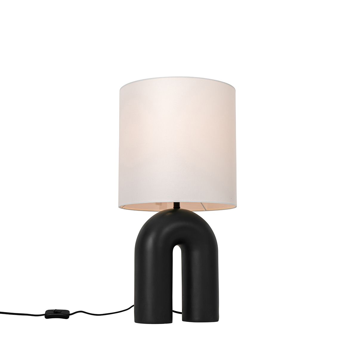Scandinavische tafellamp zwart met linnen kap wit - Lotti