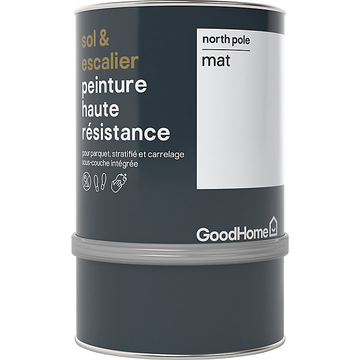 Peinture haute résistance sol et escalier GoodHome blanc North Pole mat 0,75L