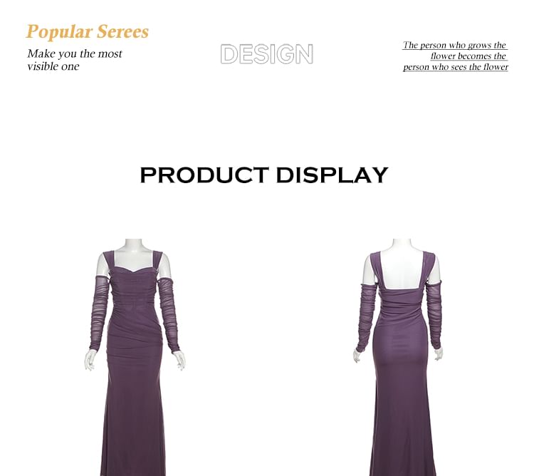 Bababy - Lange mouw off-shoulder maxi-jurk met effen kleur