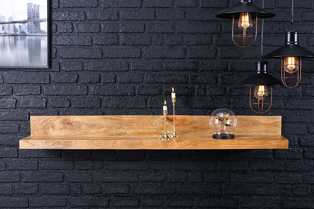 Massives Wandregal MAKASSAR 110cm natur Mangoholz handmade