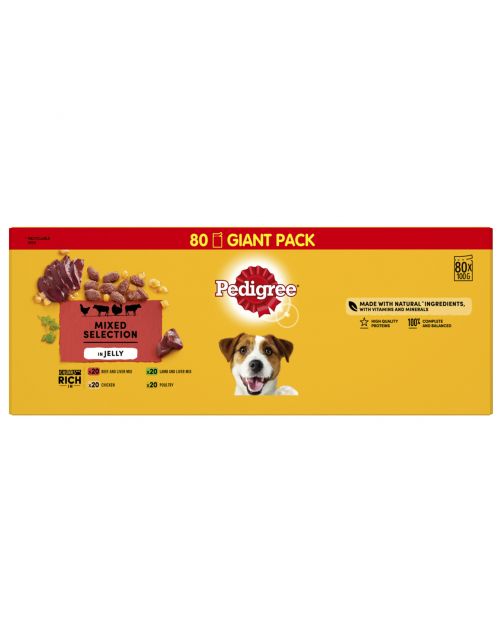 Pedigree Maaltijdzakjes Adult Selection In Gelei Multipack - Hondenvoer - Rund Gevogelte Lam 80x100 g