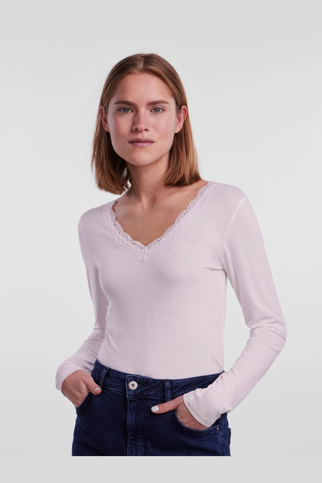 Pieces Pcbarbera Ls Lace Top 188927 bright white