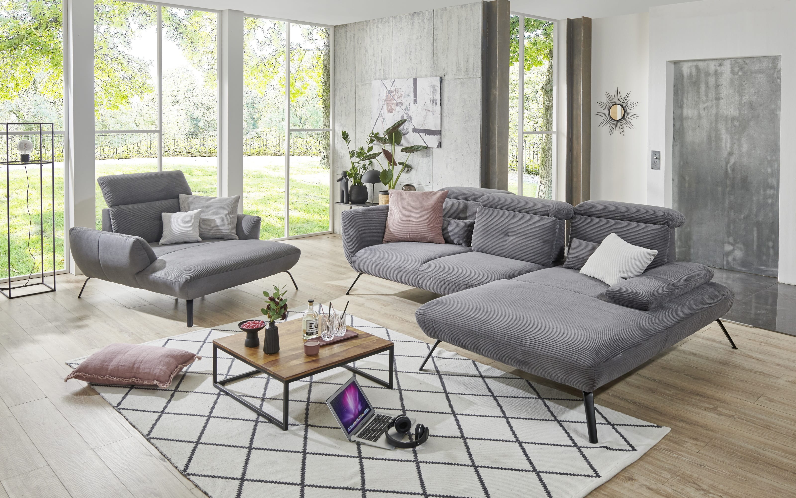 Loveseat Seattle Cord, anthrazit, grau