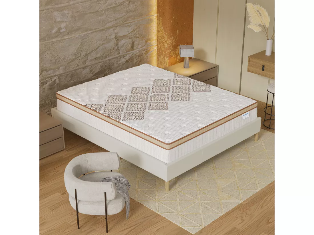 Matelas 200x200cm - Hybride - Ressorts ensachés + Mousse haute résilience - Ép. 28cm