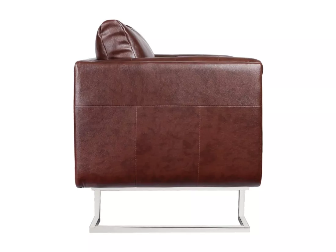 Fauteuil cube avec pieds chromés Marron Similicuir