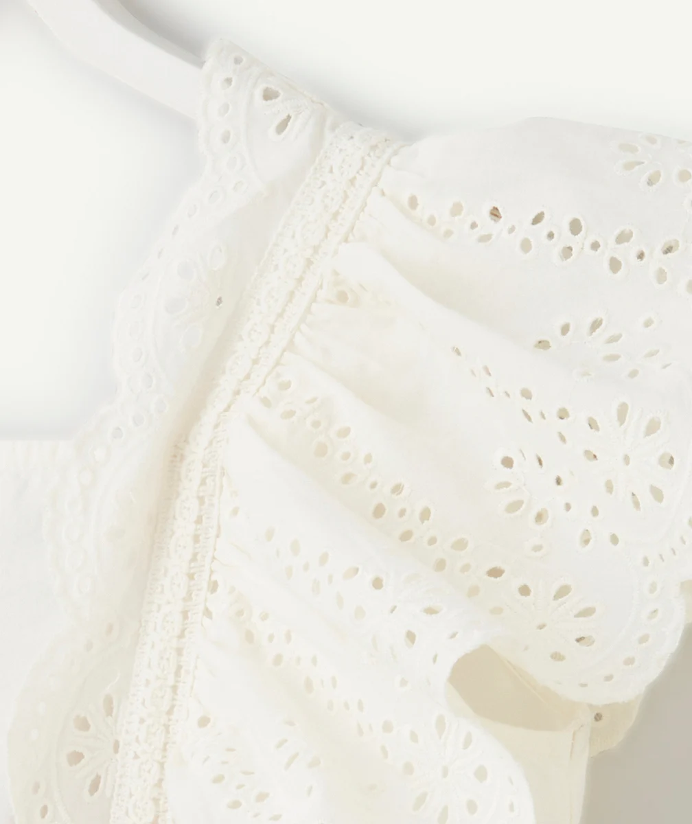 CHEMISE MANCHES COURTES FILLE ÉCRUE AVEC BRODERIES ET VOLANTS