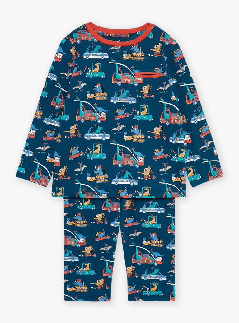 Pyjama bleu pétrole à imprimé dinosaures en jersey