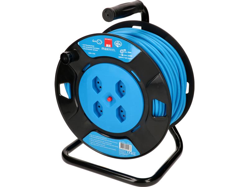 Max Hauri Kabelrolle maxREEL 50 m 50m Kabelrolle mit 4x T13 Steckdose und mit Thermoschutz