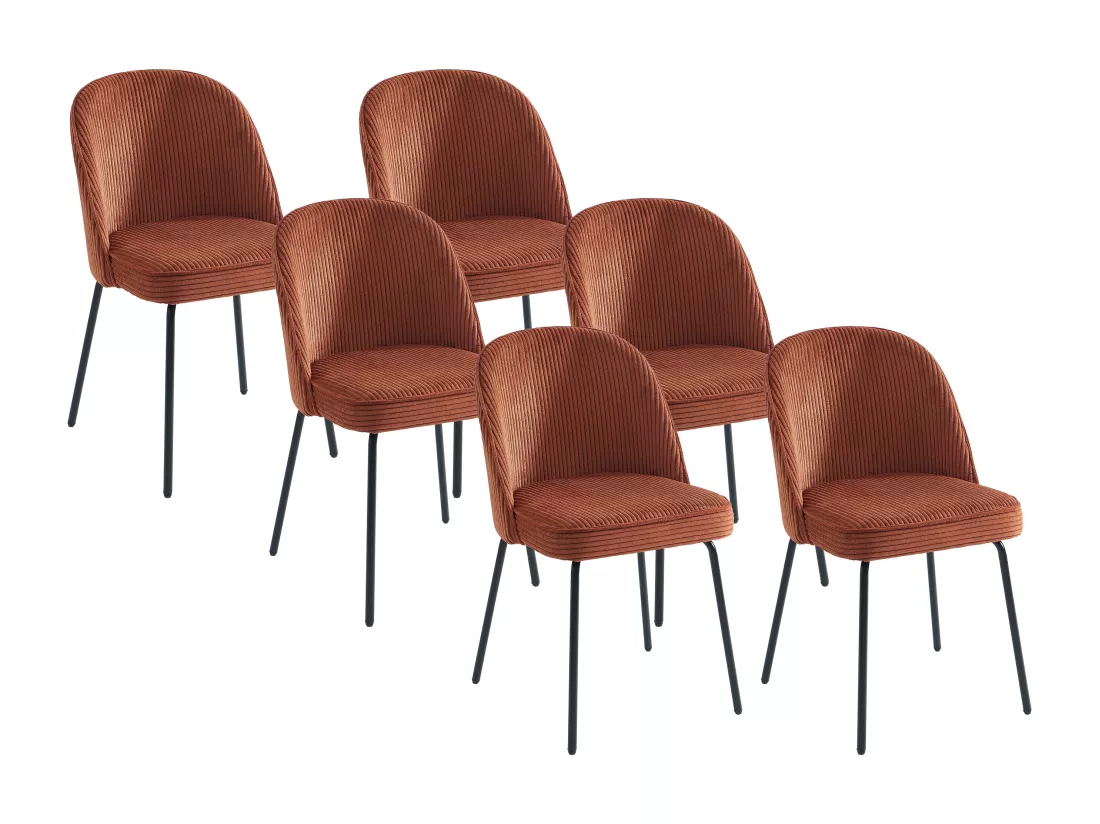 Lot de 6 chaises en velours côtelé et métal noir - Terracotta - ALPALI