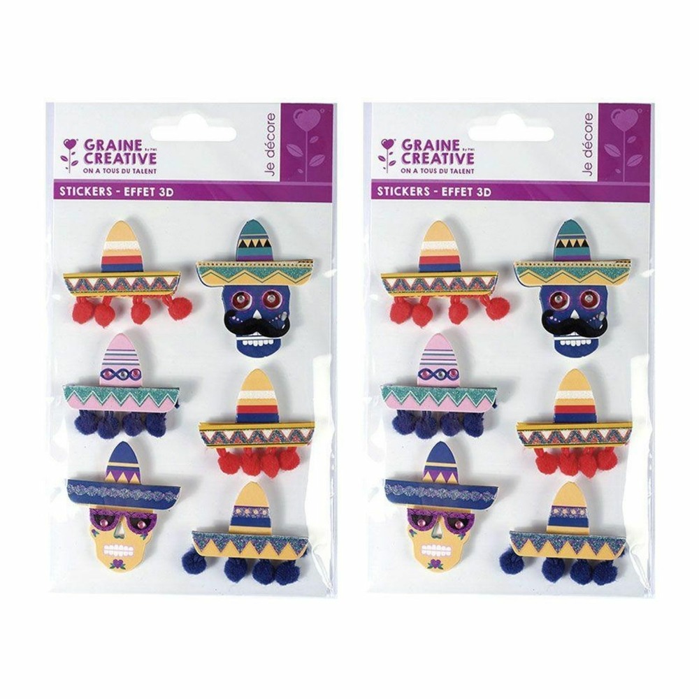 12 stickers 3d - chapeaux mexicains sombreros 5,5 cm