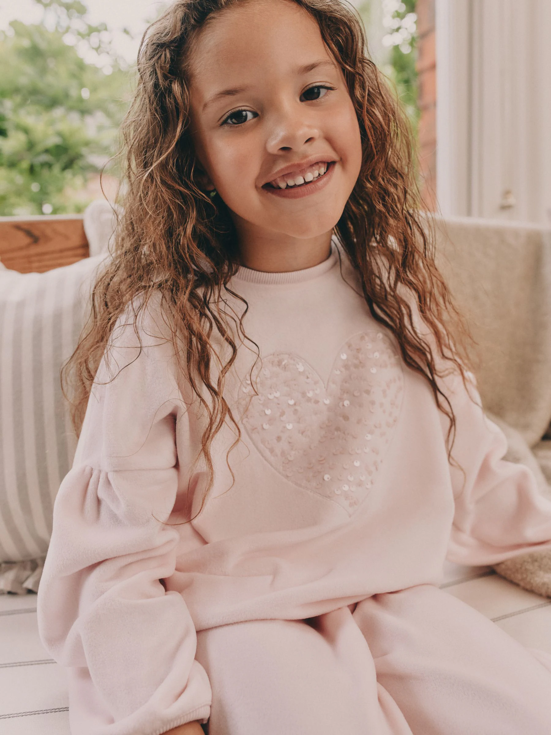 Roze met hart van lovertjes - Behaaglijke fleece pyjama (9 mnd-16 jr)