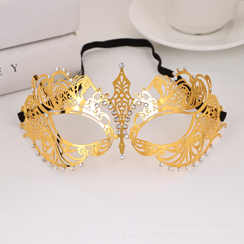 Venezianische Maske Fasnacht Halbmaske Kostüm Zubehör Metallic Motto Party Accessoire Halloween Foto Requisite mit Strassteine - Gold