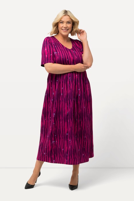 Jerseykleid, Batikmuster, A-Linie, V-Ausschnitt, Halbarm