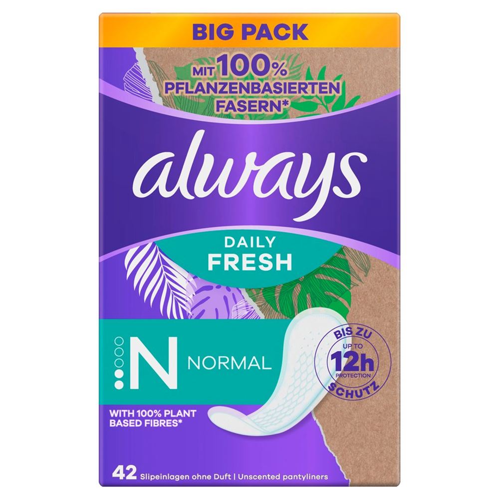 Always Slipeinlage Daily Fresh mit 100% pflanzenbasierten Fasern Normal BigPack Karton 42 Stk