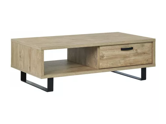Table basse robuste collection NEWTON Coloris chêne doré. Pieds en métal noir