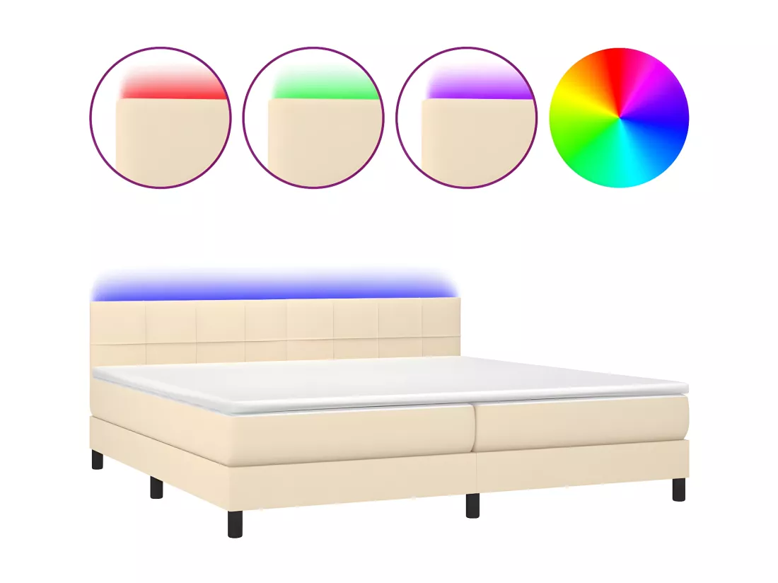 Sommier tapissier et matelas et LED Crème 200x200 cm Tissu