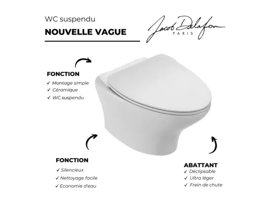 WC suspendu sans bride JACOB DELAFON Nouvelle Vague + abattant Economie d'eau