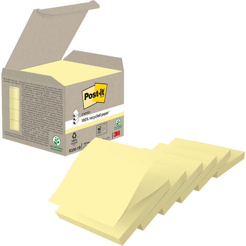 Post-it Haftnotizen Z-Notes Recycling, 76 x 76 mm, 6 x 100 Blatt