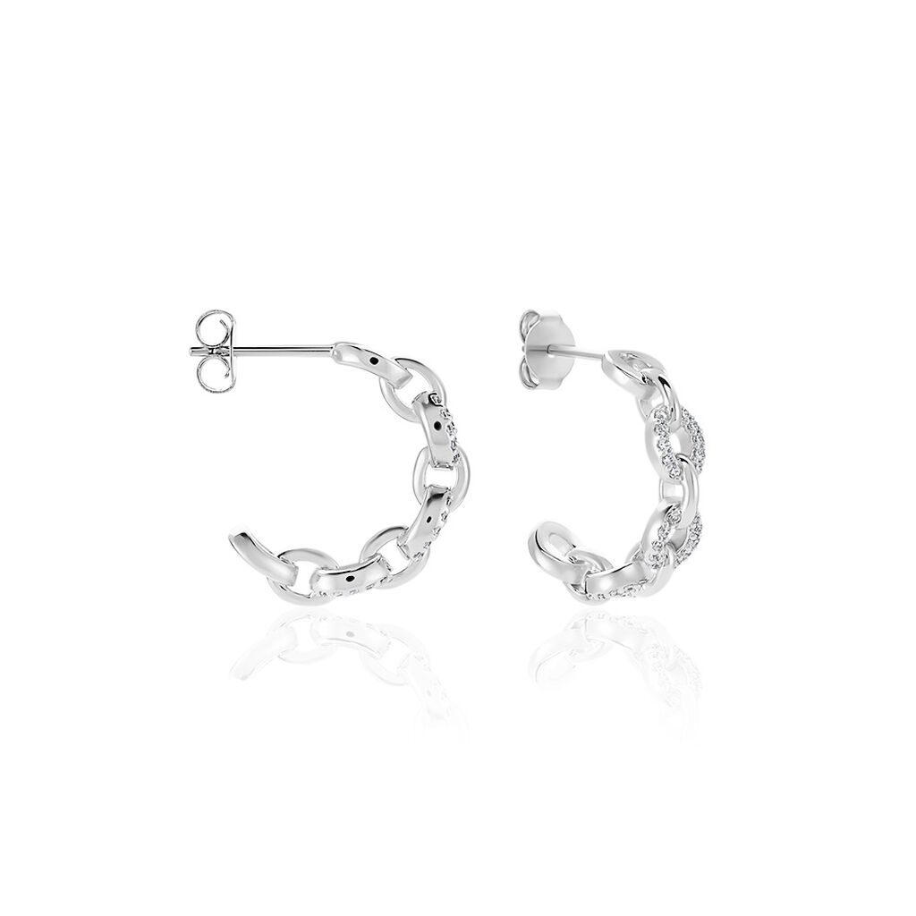 Créoles Trait D'union Argent Blanc Oxyde De Zirconium